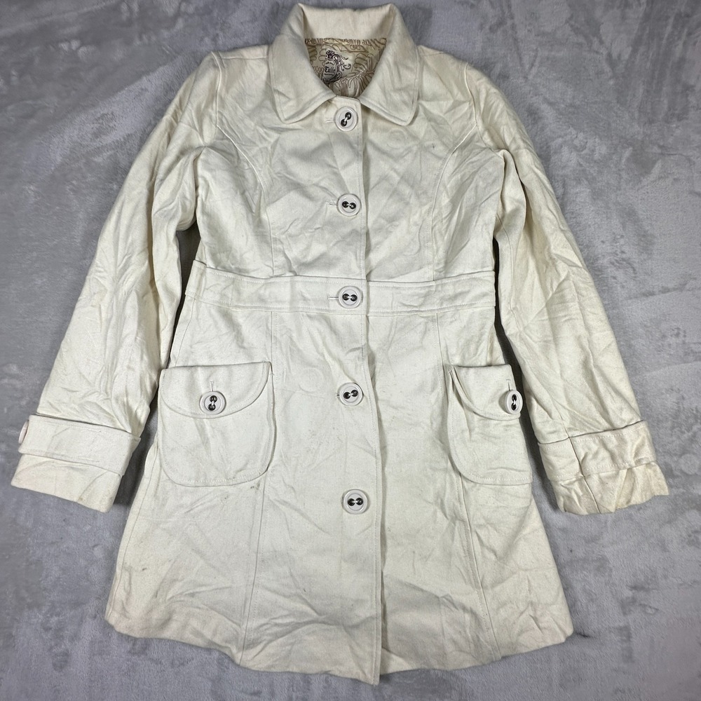 Tulle Pea‎ Coat Womens XL Beige Lined Single Breasted Collared Button Front